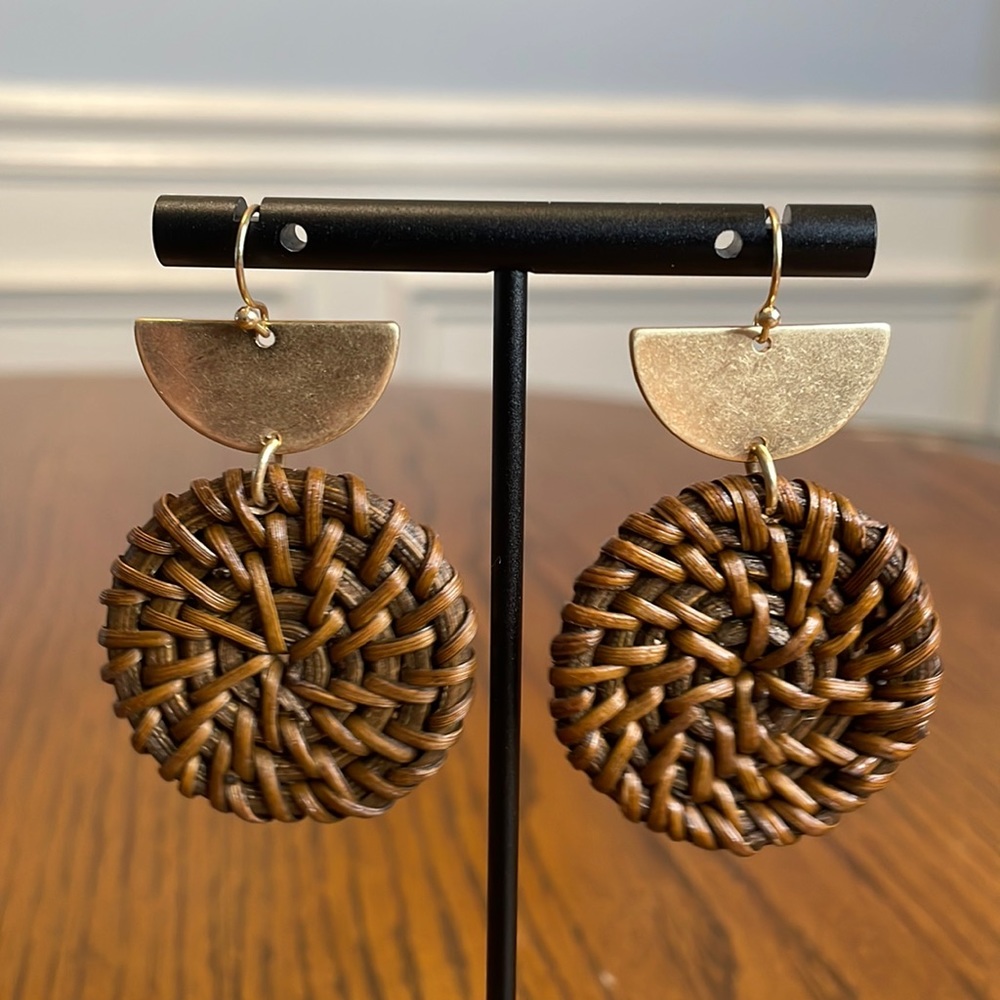 Brown & Gold Wicker Earrings